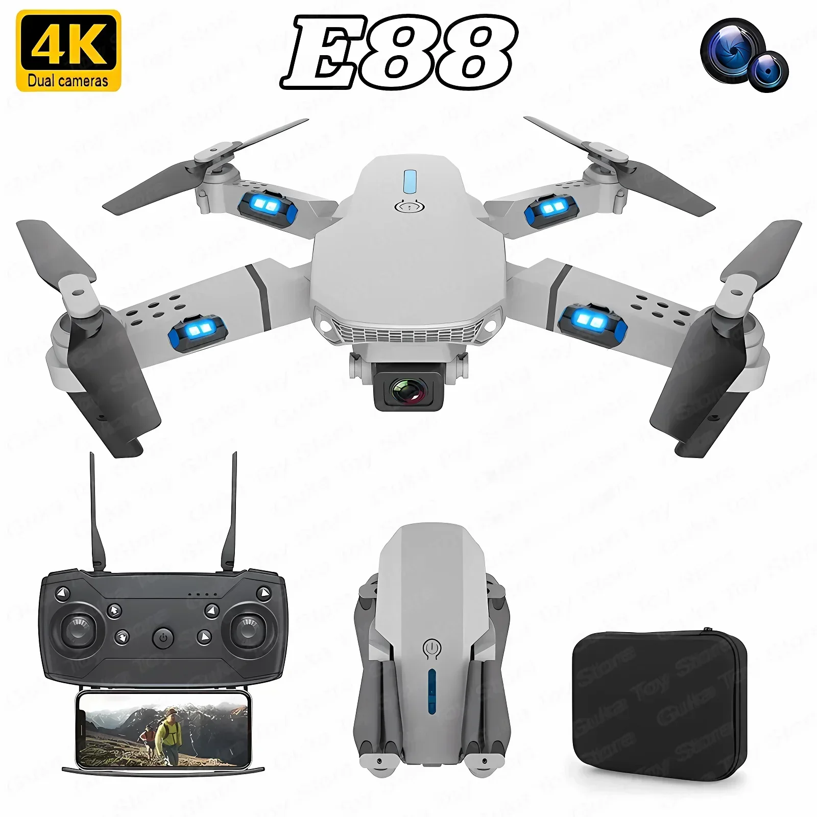 Drone Camera 4K - E88 Pro WIFI FPV Droneมุมกว้างHD 4K